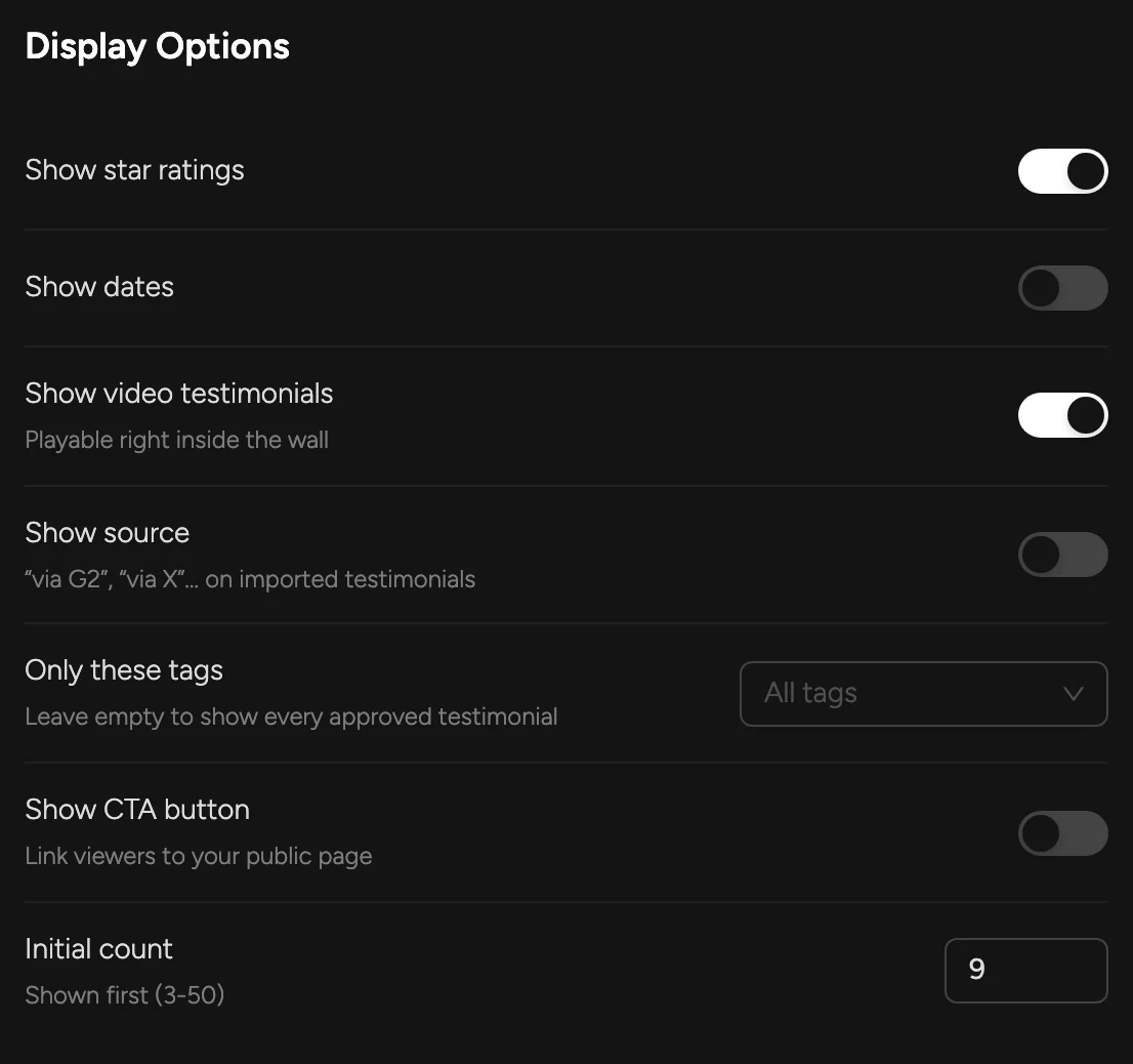 Display options