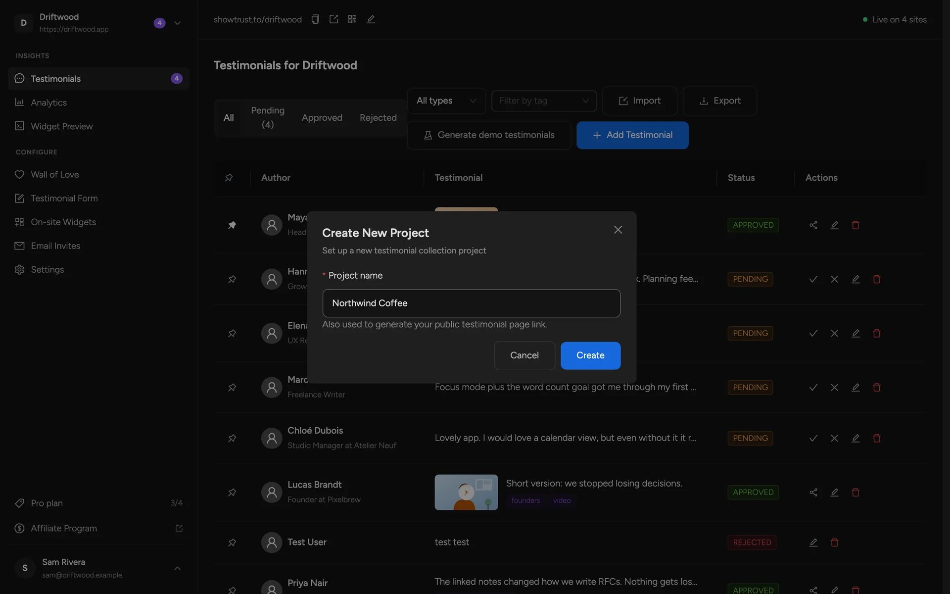 The Create New Project dialog