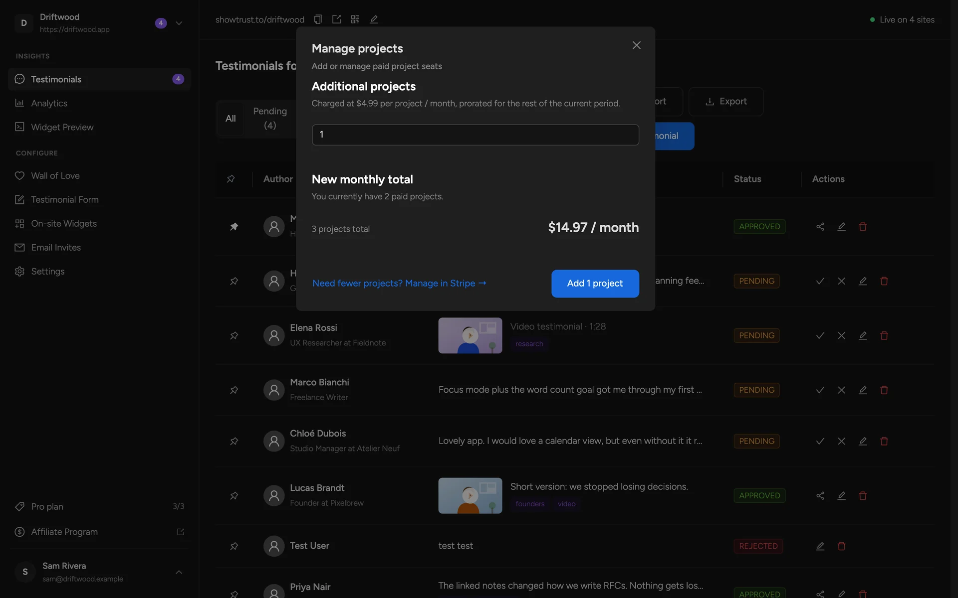 The dialog offering an additional project slot