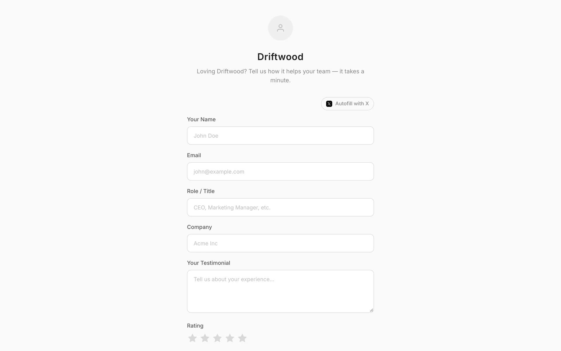 The Driftwood testimonial page on a desktop browser