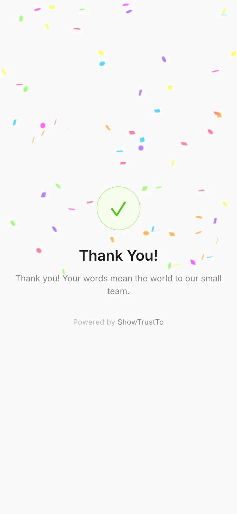 The thank-you screen with confetti after submitting