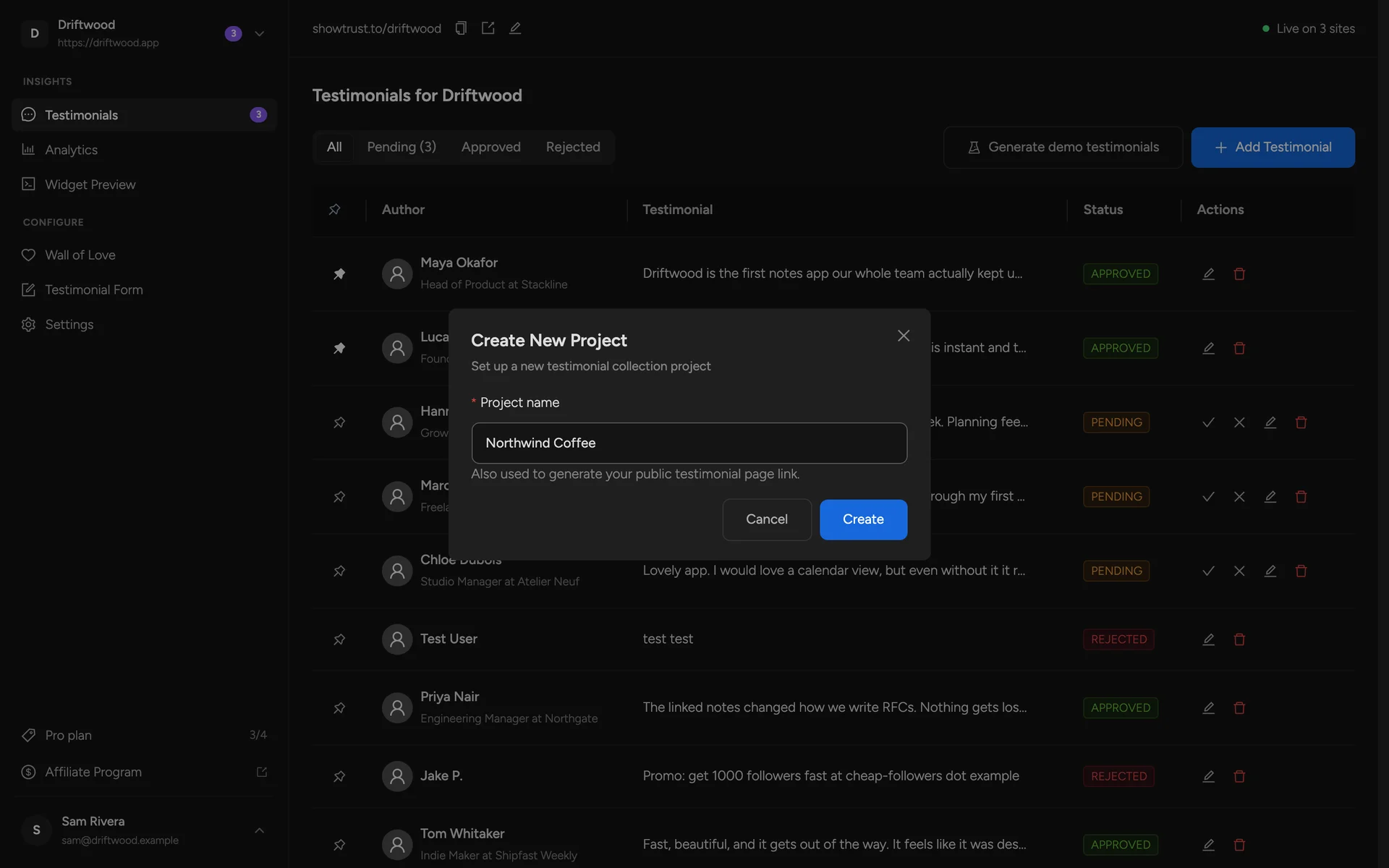 The Create New Project dialog