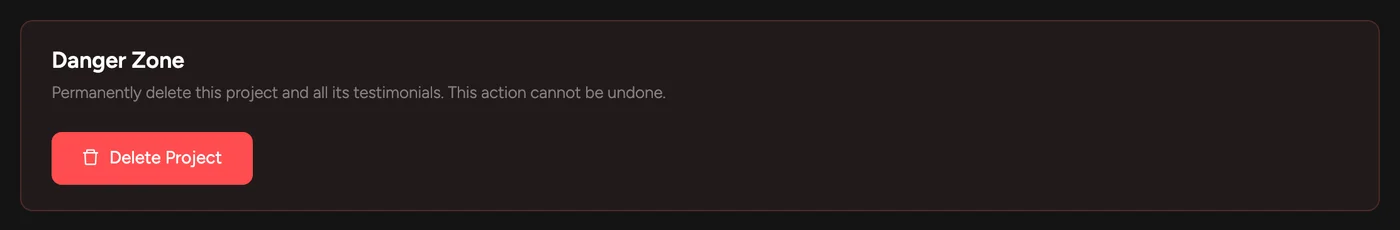 The Danger Zone with the Delete Project button