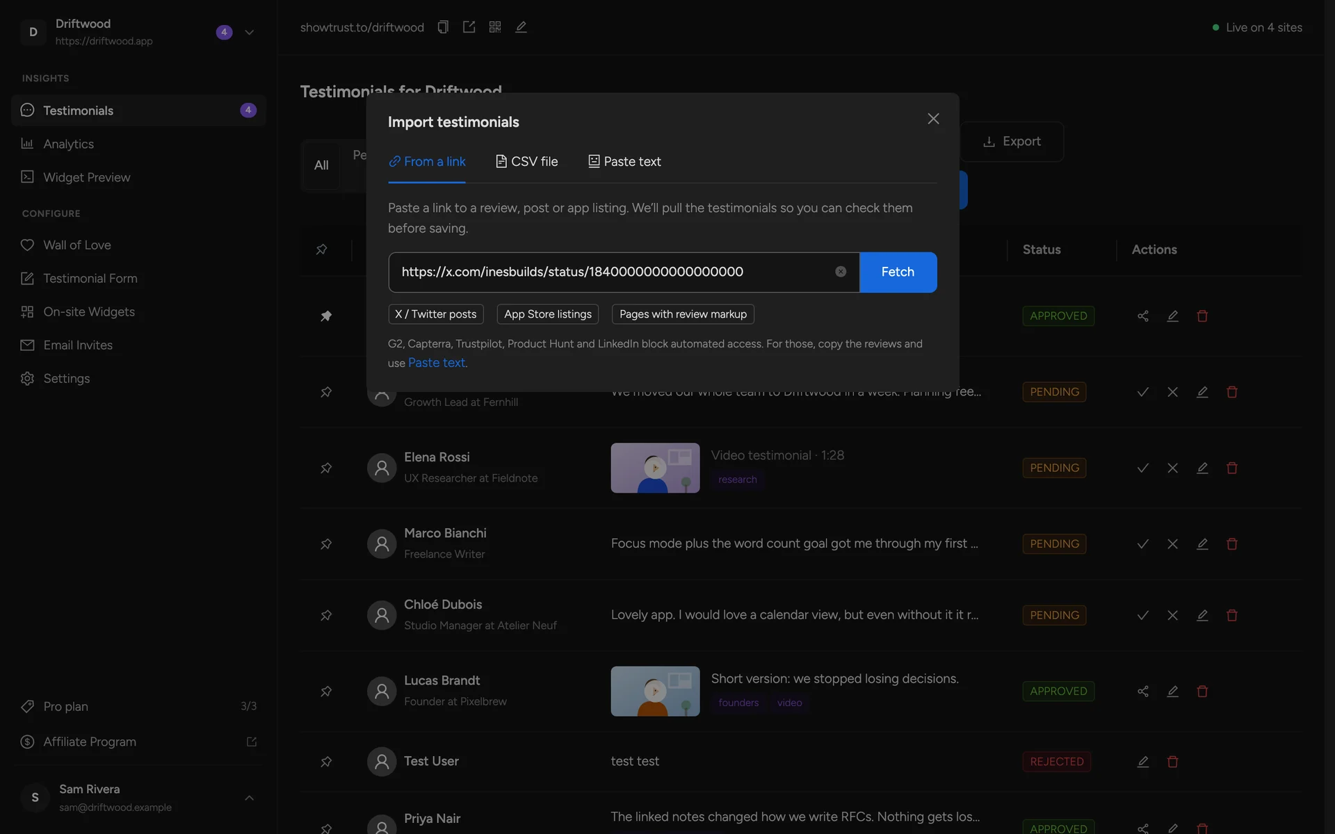 The Import dialog